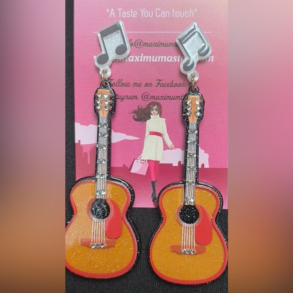 Orange and Red Guitar Earrings